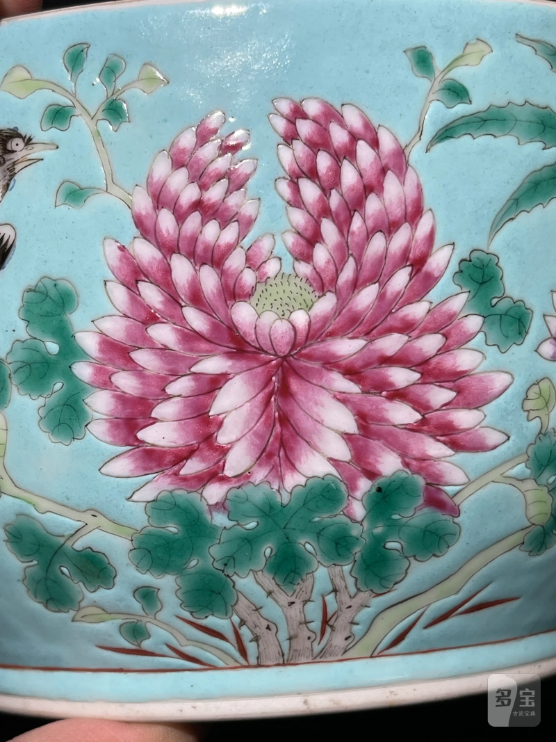 清光绪 松石绿地粉彩花鸟纹温锅 - 图8